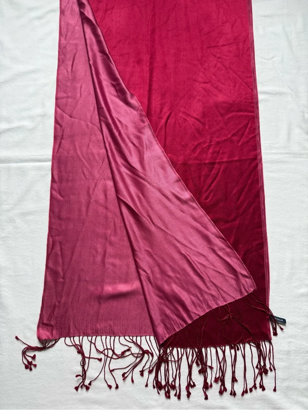 Ann Taylor 100% Silk Fringe Scarf - Berry